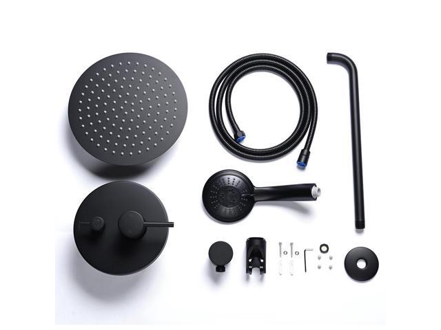 Aquaterior Shower Faucet Set Wall Mount Concealed Mixer Round Shower Head Black