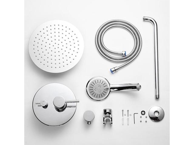 Aquaterior Shower Faucet Set Wall Mount Concealed Mixer Round Rain Shower Chrome