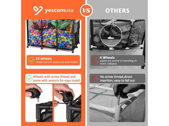 Yescom Extra Large 12 Wheels Rolling Mesh Pool Storage Bin Metal Frame with Black Mesh Cover Replacement Net
