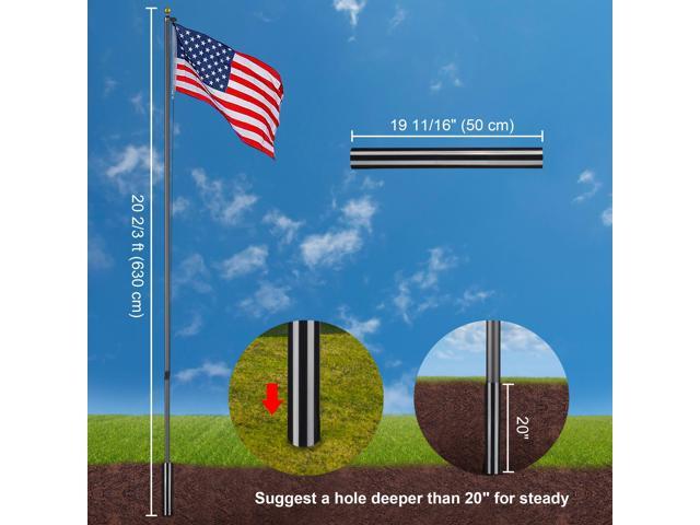 Yescom Bravery 20 Ft Aluminum Sectional Flagpole with 3x5 Ft US Flag Gold Ball Outdoor
