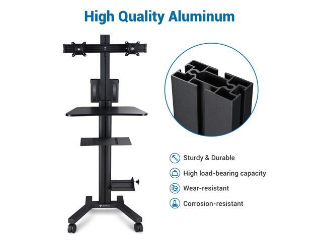 Desktop PC Mobile Cart for 2 Dual Monitor Printer Deck Computer Desk Workstation