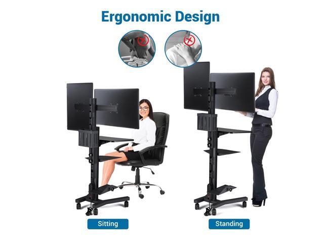 Desktop PC Mobile Cart for 2 Dual Monitor Printer Deck Computer Desk Workstation