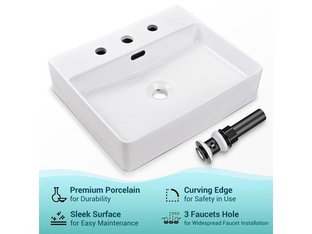 Aquaterior 20' Rectangle Bathroom Vessel Sink White Ceramic Above Counter Basin