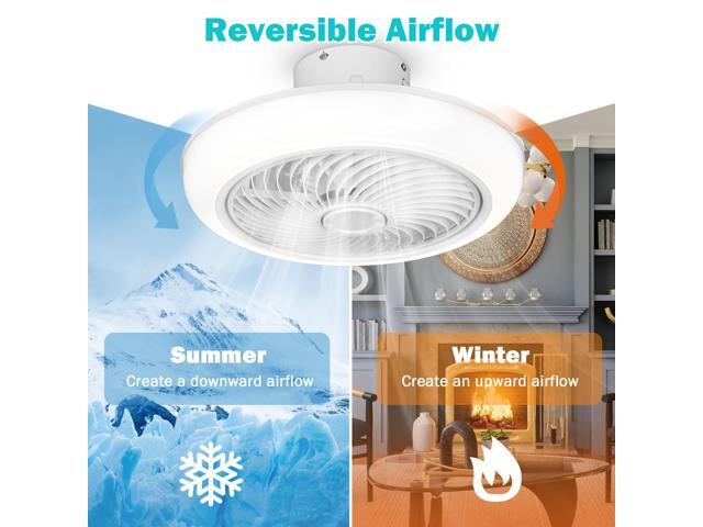 DELight 18' Enclosed Ceiling Fan Low Profile Dimmable LED Light APP & Remote Control Lamp Smart timing Home Kitchen