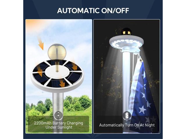Yescom 26 LED Flag Pole Light Solar Powered 100% Coverage 10-Hour Outdoor Dusk to Dawn Auto Lamp for Yard