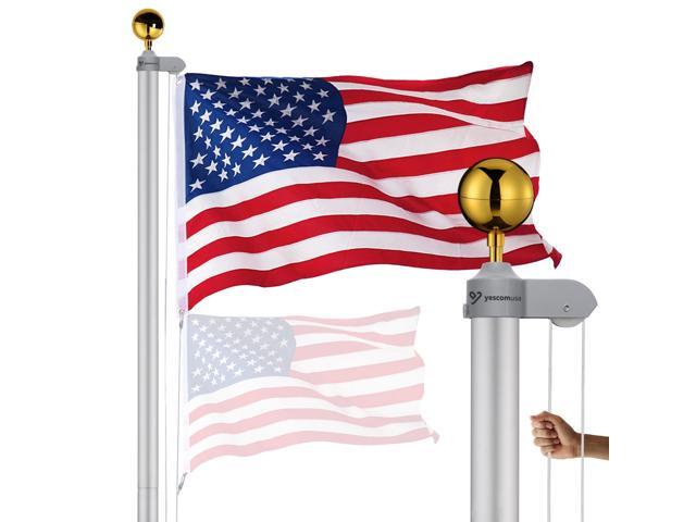 Yescom Bravery 25ft 13 Gauge Thicken Sectional Flag Pole Kit for Outside House with USA Flag Top Sliver