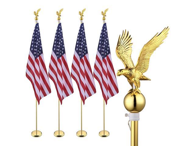 Yescom 8Ft Indoor Flag Pole Kit Eagle Topper Aluminum Gold Pole w/ Base US Flag 4 Pack