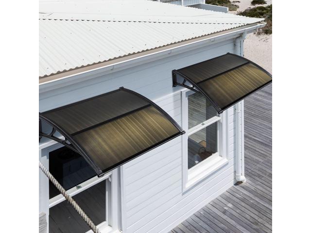 Yescom 39'X29' Window Awning Door Canopy Polycarbonate Anti-UV30+ Cover Outdoor Rain Snow Protection Patio Brown Board