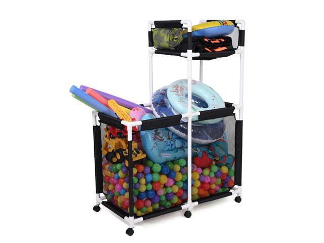Yescom Extra Large Mesh Pool Storage Bin Toys Holder Rolling 6 Wheels Double Decker Cart Black 2026