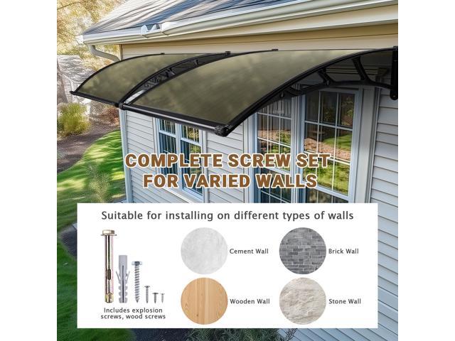 Yescom 40'x40' Door Window Awning Whole One-piece Polycarbonate UV50+ Outdoor Rain Snow Protection Patio Brown Board