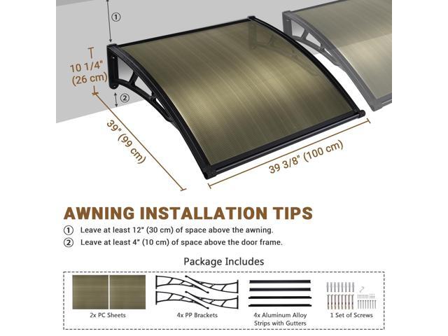 Yescom 2Pcs 40'X40' Window Patio Awning Door Canopy Polycarbonate Anti-UV50+ Cover Outdoor Rain Snow Protection Brown