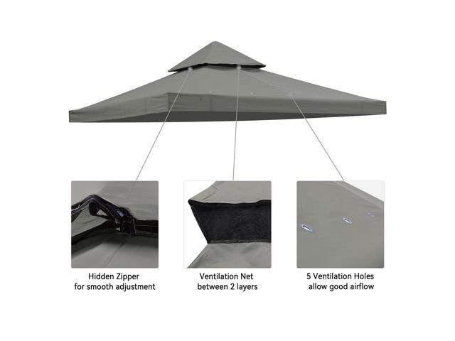 Yescom 10x10Ft UV30+ Gazebo Replacement Top for 2 Tier Outdoor Canopy Cover Patio Backyard Party Deck Gray
