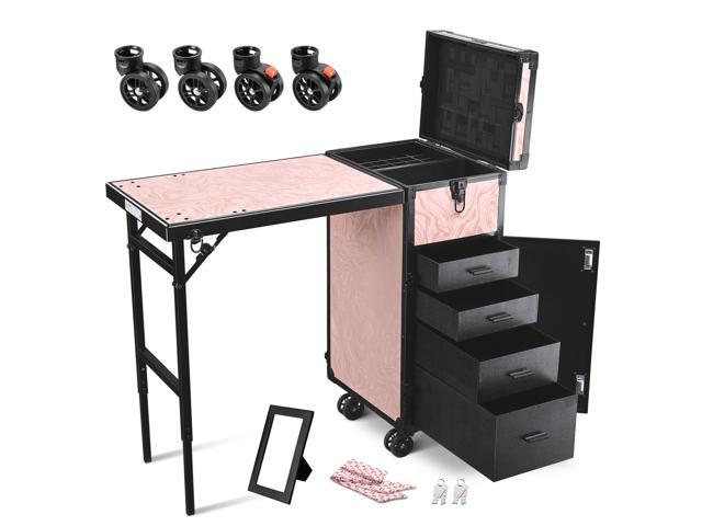 Byootique Rolling Cosmetic Case Nail Table Kit w/ 4 pcs Replacement Wheels Pink