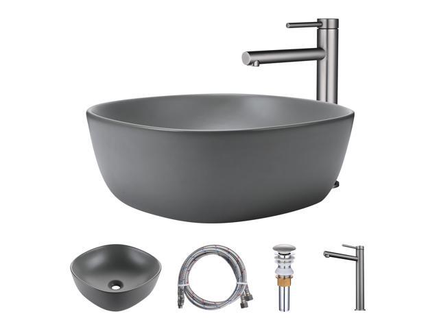Aquaterior Bathroom Countertop Ceramic Vessel Sink Single Handle Tall Faucet Kit