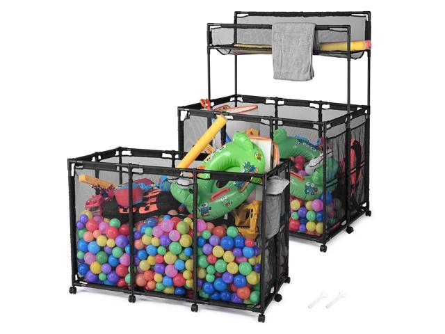 Yescom 2 Pack Mesh Pool Toy Storage Bin Rolling Cart with Wheels Noodle Holder