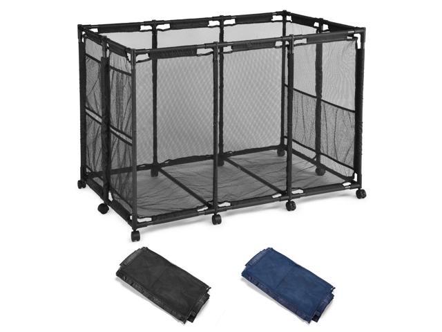 Yescom Extra Large 12 Wheels Rolling Mesh Pool Storage Bin Metal Frame with Black Mesh Cover Replacement Net