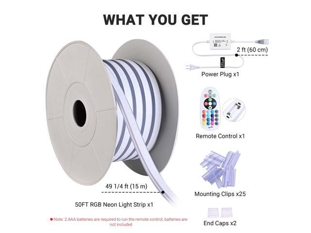 DELight 50FT RGB Neon Rope Lights with Remote Control & APP AC 110V IP65 Waterproof Music Sync Dimmable Cuttable DIY DEL-D50R