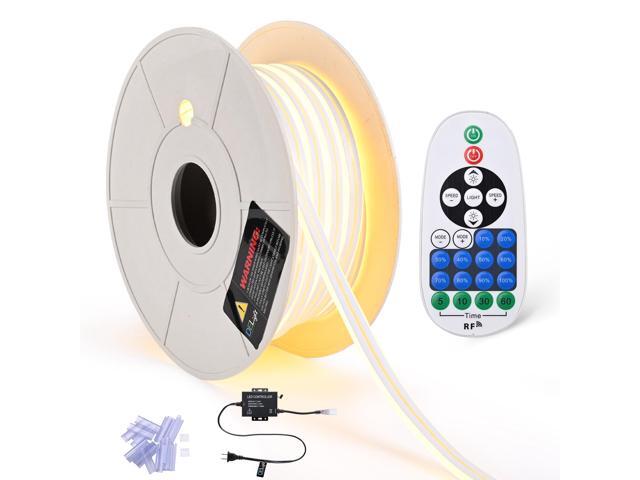 DELight 50FT Warm White Neon Rope Lights with Remote Control AC 110V IP65 Waterproof Cuttable Dimmable Flexible DIY DEL-D50W