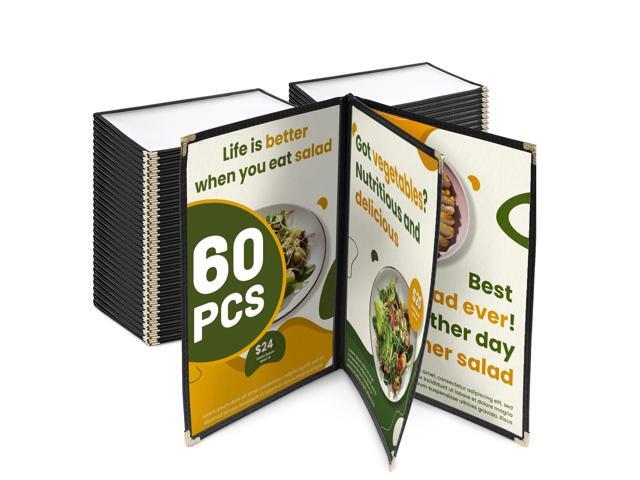 WeChef 60 Pack Restaurant Menu Covers 8.5 x 14inch Book Style 3 Pages 6 Views