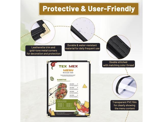 WeChef 30 Packs Restaurant Menu Covers 8.5 x 11 Single Page 1 Page 2 Views Black