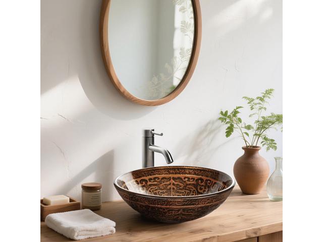 Aquaterior Tempered Glass Vessel Sink Antique Totem with Single Handle Faucet