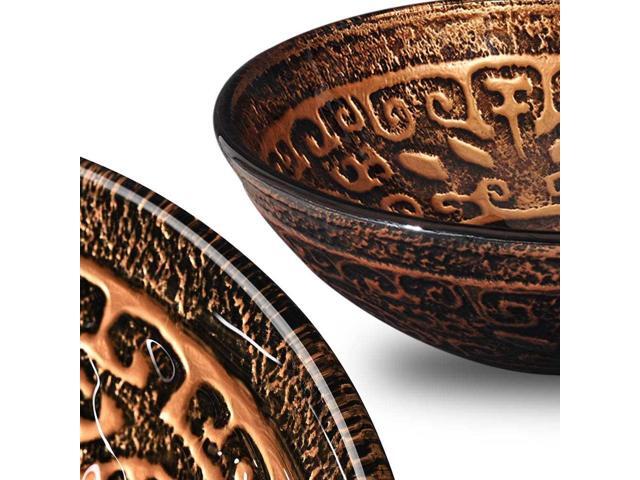 Aquaterior Tempered Glass Vessel Sink Antique Totem with Single Handle Faucet