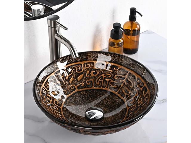 Aquaterior Tempered Glass Vessel Sink Antique Totem with Single Handle Faucet
