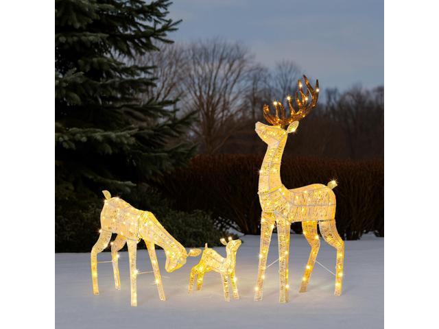 Yescom 3-Piece Pre-lit Lighted Christmas Reindeer Family Set Decorations with 280 LEDs for Outdoor Indoor Home Decor Yard Lawn Display