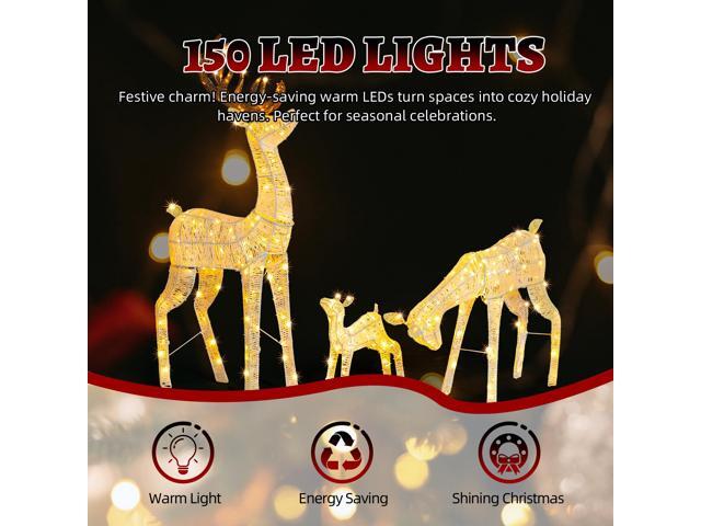 Yescom 3-Piece Pre-lit Lighted Christmas Reindeer Family Set Decorations with 280 LEDs for Outdoor Indoor Home Decor Yard Lawn Display