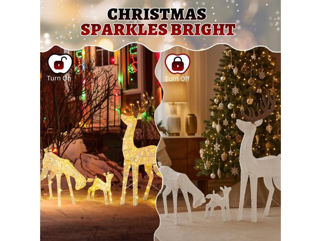 Yescom 3-Piece Pre-lit Lighted Christmas Reindeer Family Set Decorations with 280 LEDs for Outdoor Indoor Home Decor Yard Lawn Display