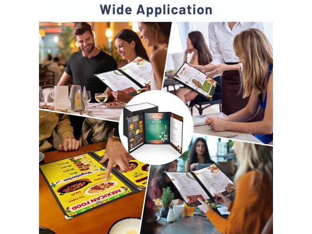WeChef 30 Pack Restaurant Menu Cover 8.5x11' Triple Fold 6 View Double Stitch Bar Cafe Black