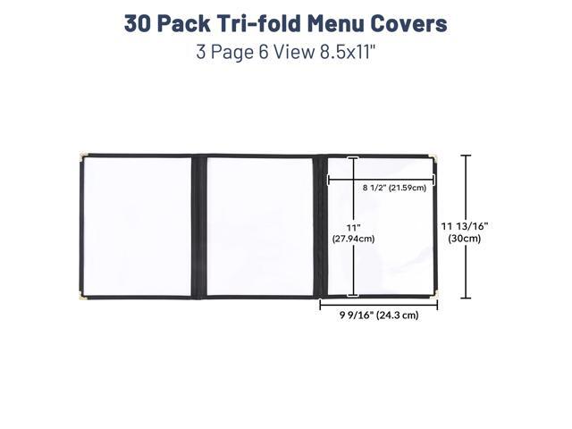 WeChef 30 Pack Restaurant Menu Cover 8.5x11' Triple Fold 6 View Double Stitch Bar Cafe Black