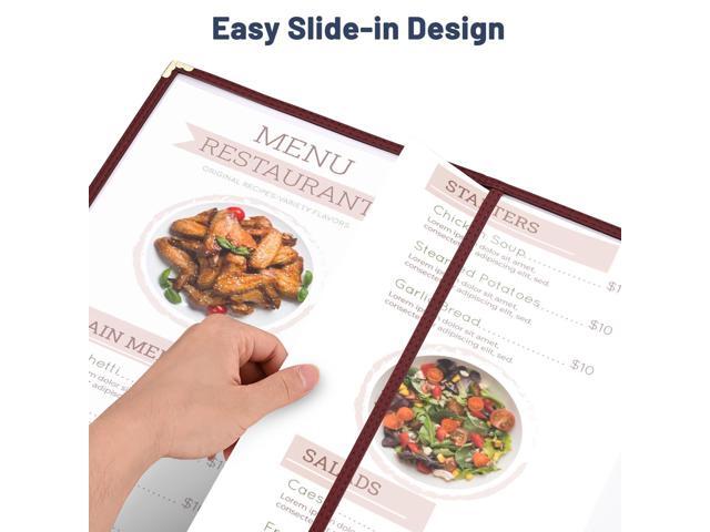 Wechef 30 Pack Restaurant Menu Covers 8.5x11' 2 Page 4 Views Double Fold Stitch Bar Cafe Burgundy