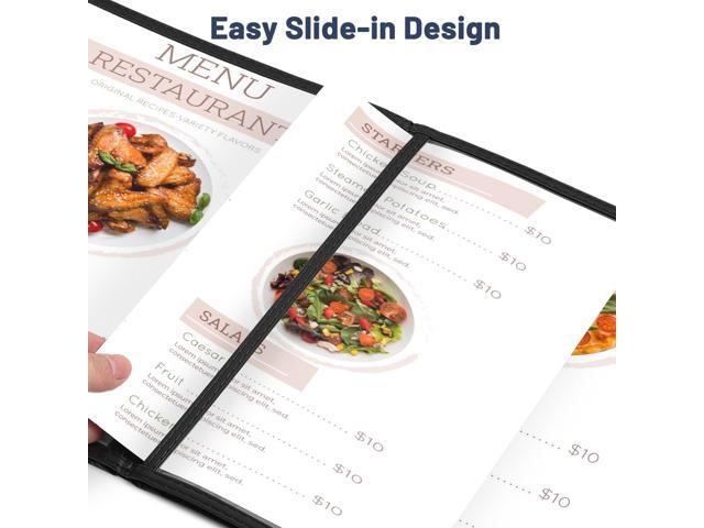 WeChef 30pcs Menu Cover 8.5x11' Letter Double Fold 2 Page 4 View Restaurant Cafe Black Trim