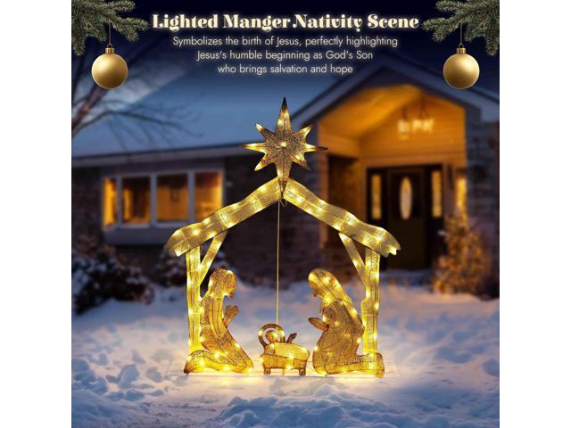Yescom Holy Family 4Ft Lighted Christmas Manger Nativity Scene Navidad with 108 LED Light Outdoor Yard Party Decoration