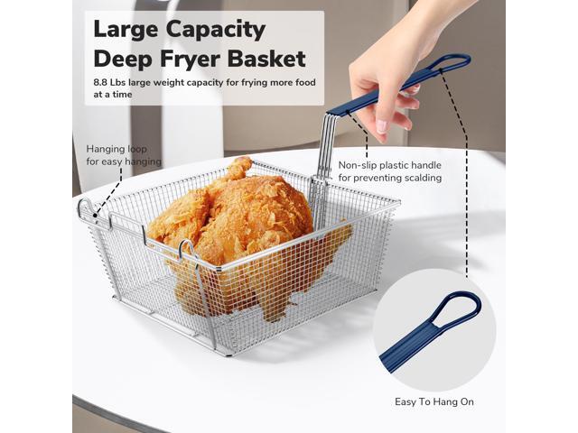 WeChef Commercial Deep Fryer Basket 8.8 Lbs Large Capacity 13'x 12' x 5' Heavy Duty Construction Fryer Basket with Non-slip Handle for Restaurant...