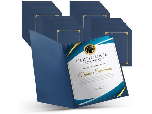 WinSpin 60 Pack Certificate Holders Diploma Covers for Letter Size w/ Gold Foil Borders Award Certificate Paper