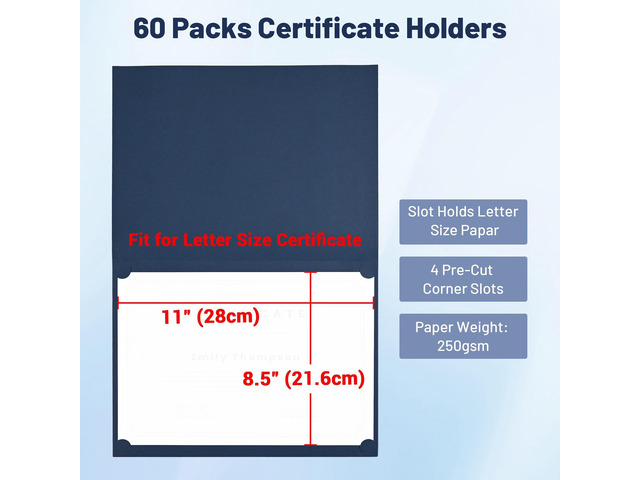 WinSpin 60 Pack Certificate Holders Diploma Covers for Letter Size w/ Gold Foil Borders Award Certificate Paper