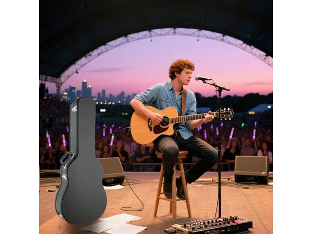 Yescom Acoustic Guitar Case Hard Dreadnought 41 Inch Wooden Hardshell Carrying Case with Lock Accessory Compartment for Airline Travel Black
