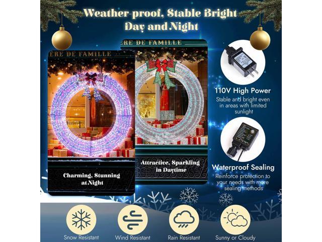 Yescom 60' Pre Lit Halo 4600 LED Christmas Wreath 110V with Bow,5' Giznt Outdoor Garland Window Decor Ornament Mandala Ring