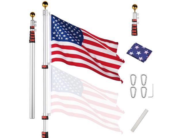 Yescom EZ GO 20Ft Commercial Telescoping Flag Pole Kit Portable Display Sign Banner Pole for Outside Hotel Business Events Advertising Flag Silver