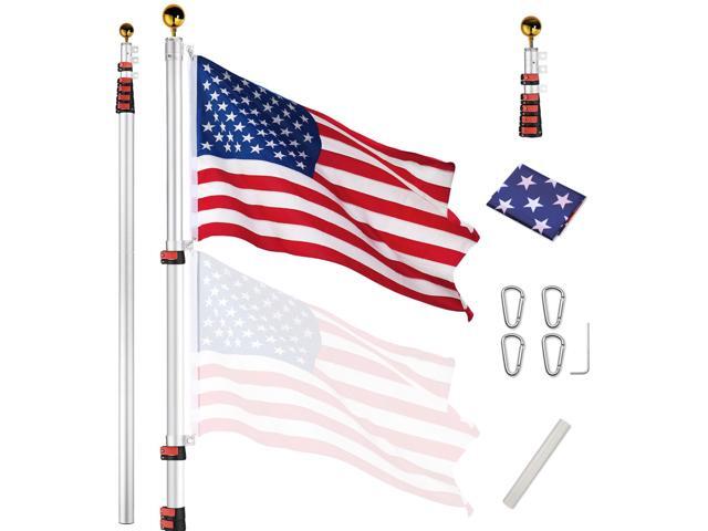 Yescom EZ GO 30Ft Commercial Telescoping Flag Pole Kit Portable Display Sign Banner Pole for Outside Hotel Business Events Advertising Flag Silver