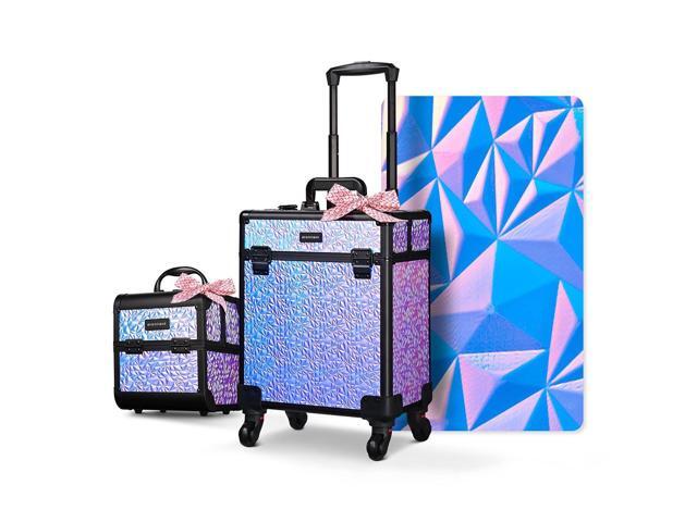 Byootique 2-Piece Makeup Train Case Cosmetic Organizer Kit Mermaid Purple Salon