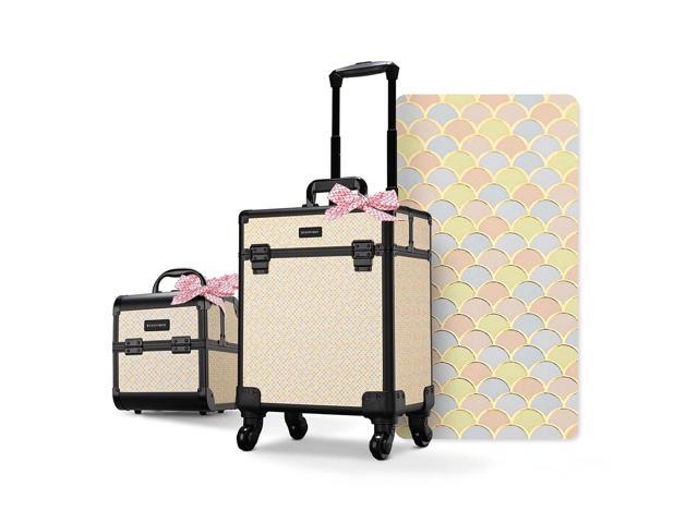 Byootique 2-Piece Makeup Train Case Cosmetic Organizer Kit Art Deco Pastel