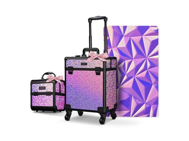 Byootique 2-Piece Makeup Train Case Cosmetic Organizer Kit Mermaid Pink Salon