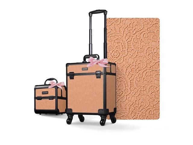 Byootique 2-Piece Makeup Train Case Cosmetic Organizer Kit Rococo Coral Artists