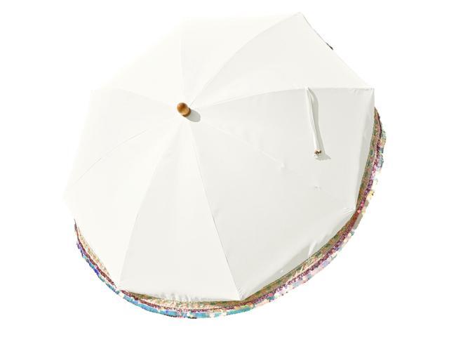 LAGarden 6 Ft Patio Umbrella Replacement Canopy Top Cover Jazz Age Beige with muti-colored sequin