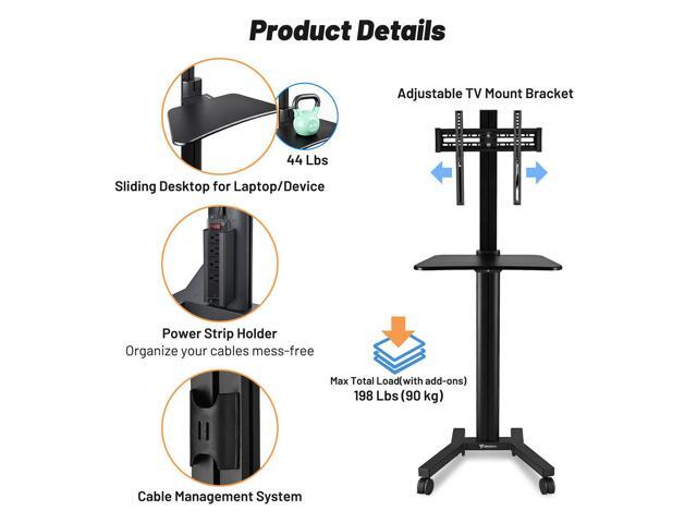 Yescom Rolling TV Stand Mobile TV Cart for 32' to 65' LCD LED Screen TVs Office Lecture