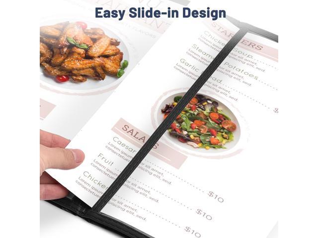 WeChef 30 Pack Menu Cover 8.5 x 14' 6 View Triple Fold Double Stitch Trim Cafe Restaurant Black