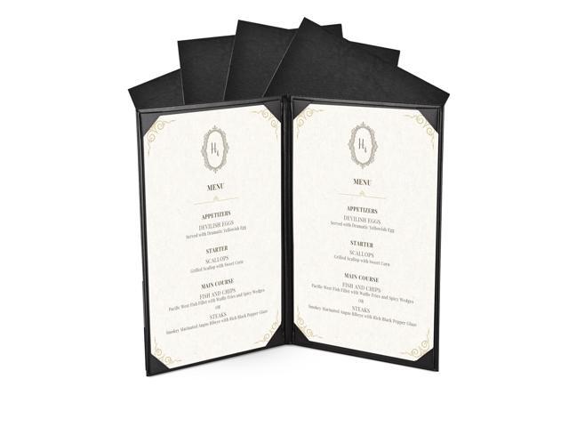 WeChef 5 Pack Menu Covers 8.5'x14' 2 Views Faux Leather with Angled Corners Cafe Restaurant Bars